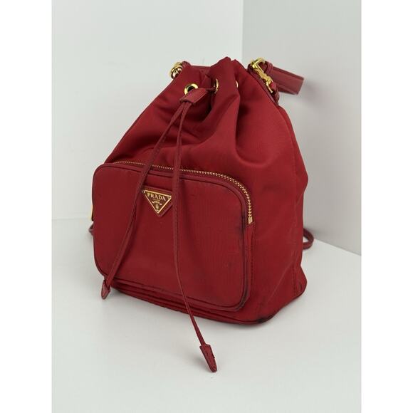 Prada Re-Nylon Alabastro Red Saffiano Duet Bucket Backpack - Picture 1 of 16